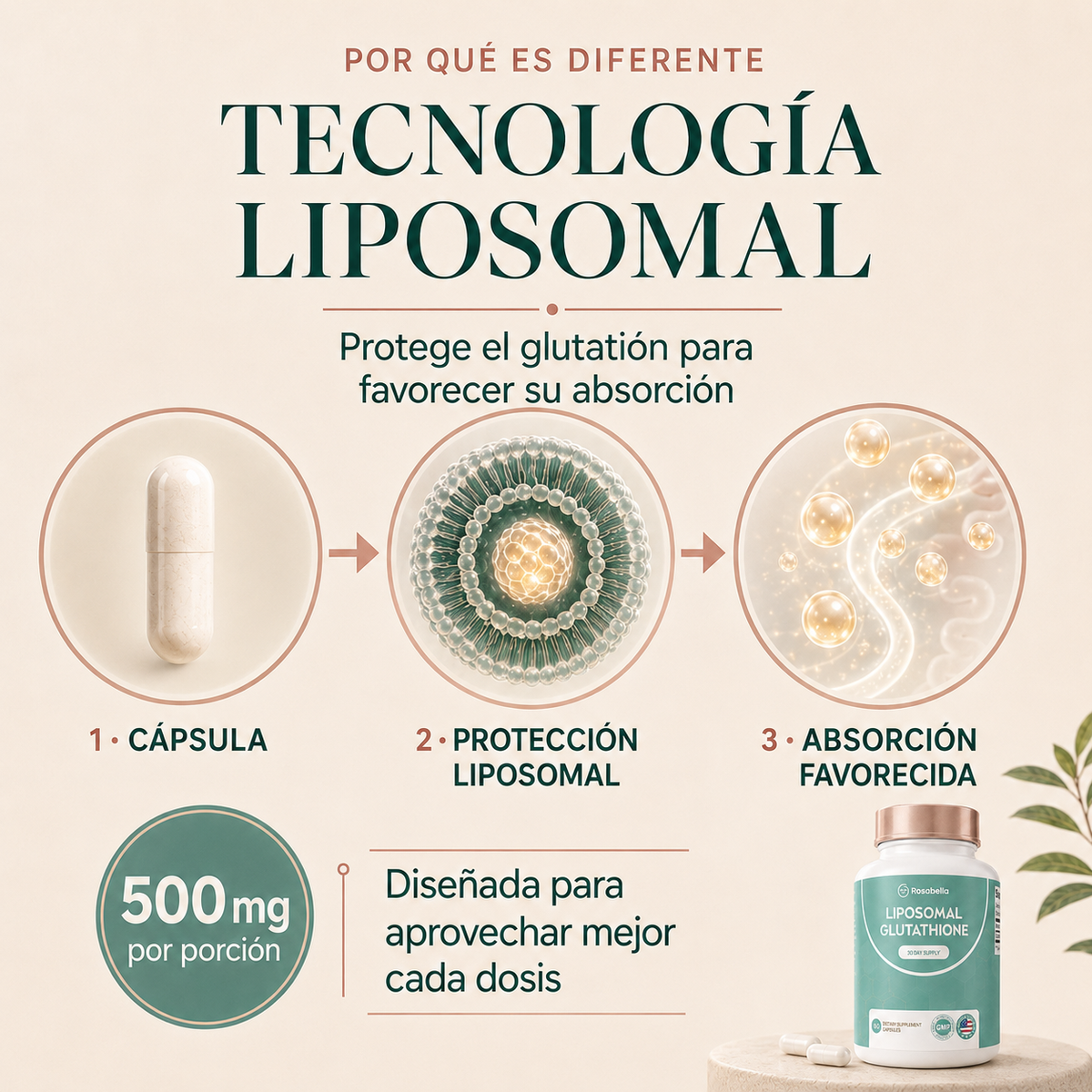 Rosabella™ Glutatión Liposomal 500 mg | Glow y Bienestar