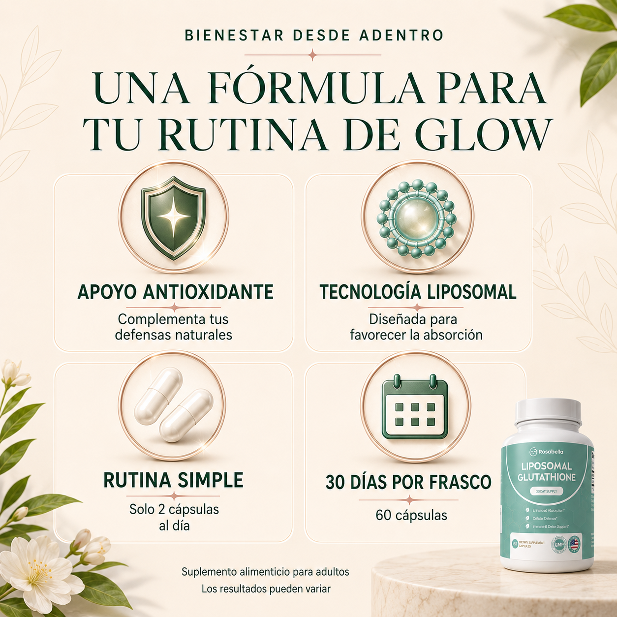 Rosabella™ Glutatión Liposomal 500 mg | Glow y Bienestar