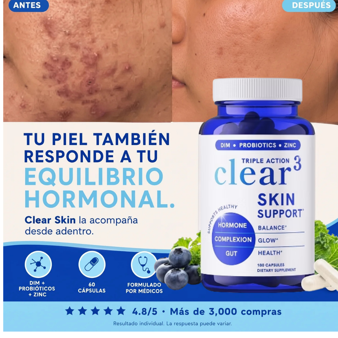 Clear³™ — Cápsulas para Tratar el Acné Hormonal Desde la Raíz, No Desde la Crema